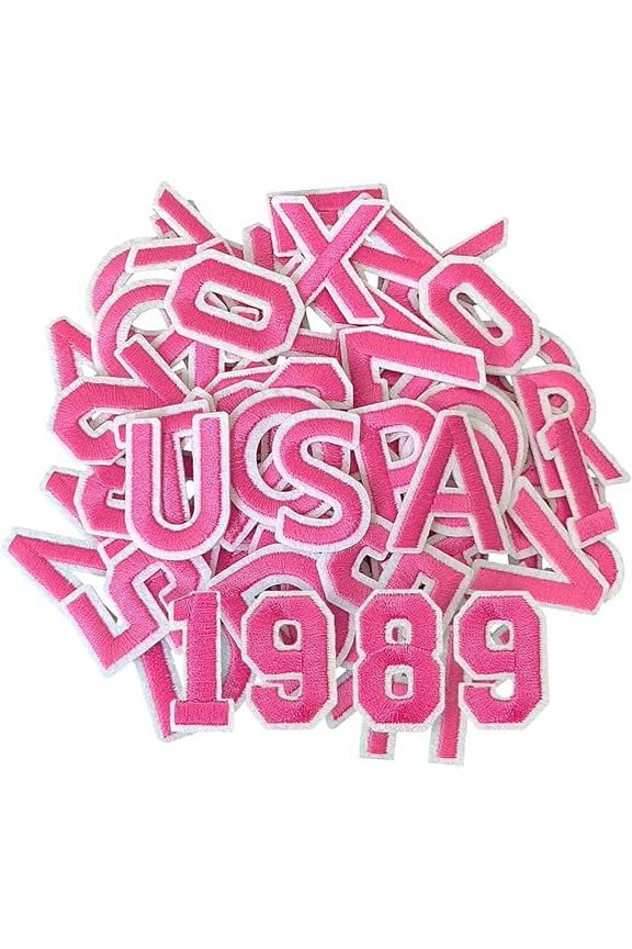 72Pcs 1.5 Inch Iron on Letter Patches, Numbers 0-9, Letters A-Z Embroidered Applique Patches for Clothes, Skirts, Hats, Socks and Other Apparel DIY Accessories - Pink