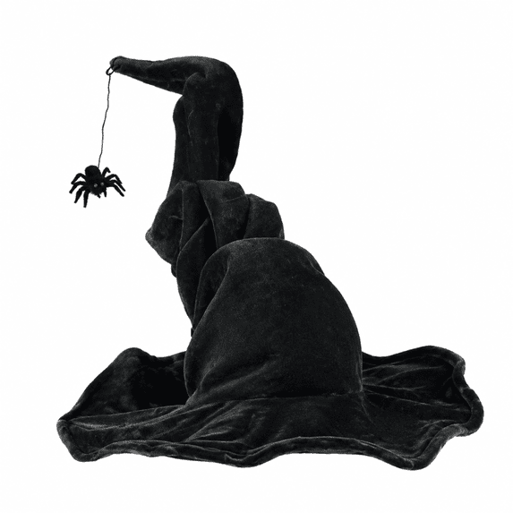 J.CARP Black Witch Hat Velvet Halloween Witch Hat with Spider Cosplay Costume Accessories for Women Halloween Party Christmas Masquerade Role Play Birthday Party