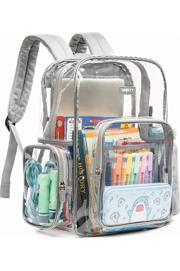Clear Bag Heavy Duty Backpack Durable Transparent See Through Bag (Large, Grey)