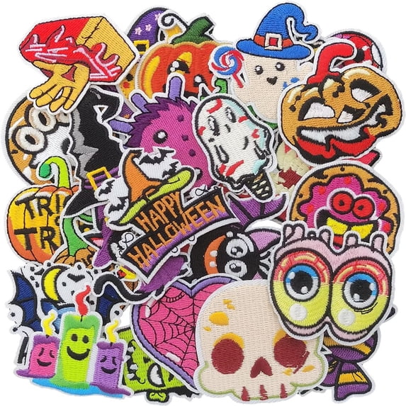 J.CARP Halloween Iron On/Sew On Embroidered Applique Patches - Boo, Pumpkin, Bat, Ghost, Witch Designs for Fall Decoration, DIY Crafts, Clothing, Jacket, Backpack Accessories 32 Pcs