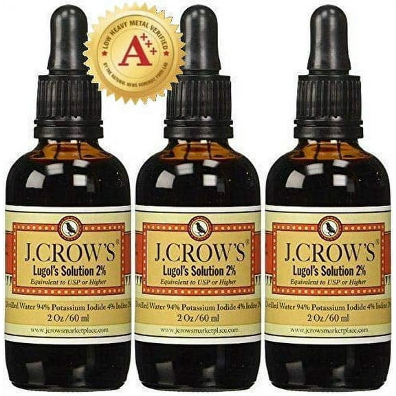 J.CROW'S Lugol's Solution of Iodine 2% 2 oz Three Pack (3 Bottles)