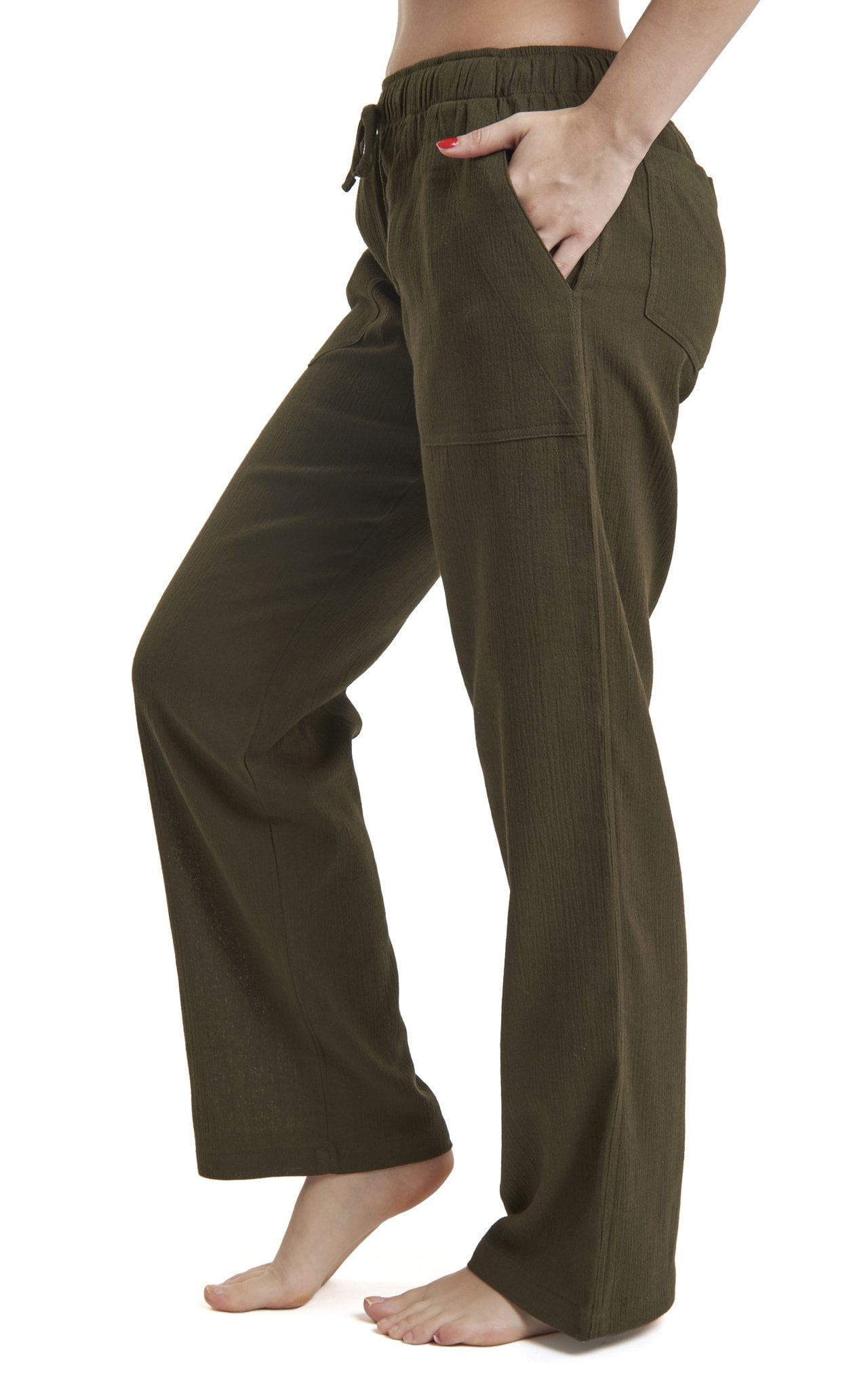 J & Ce Women's Gauze Cotton Beach Pants with Pockets (White, XL