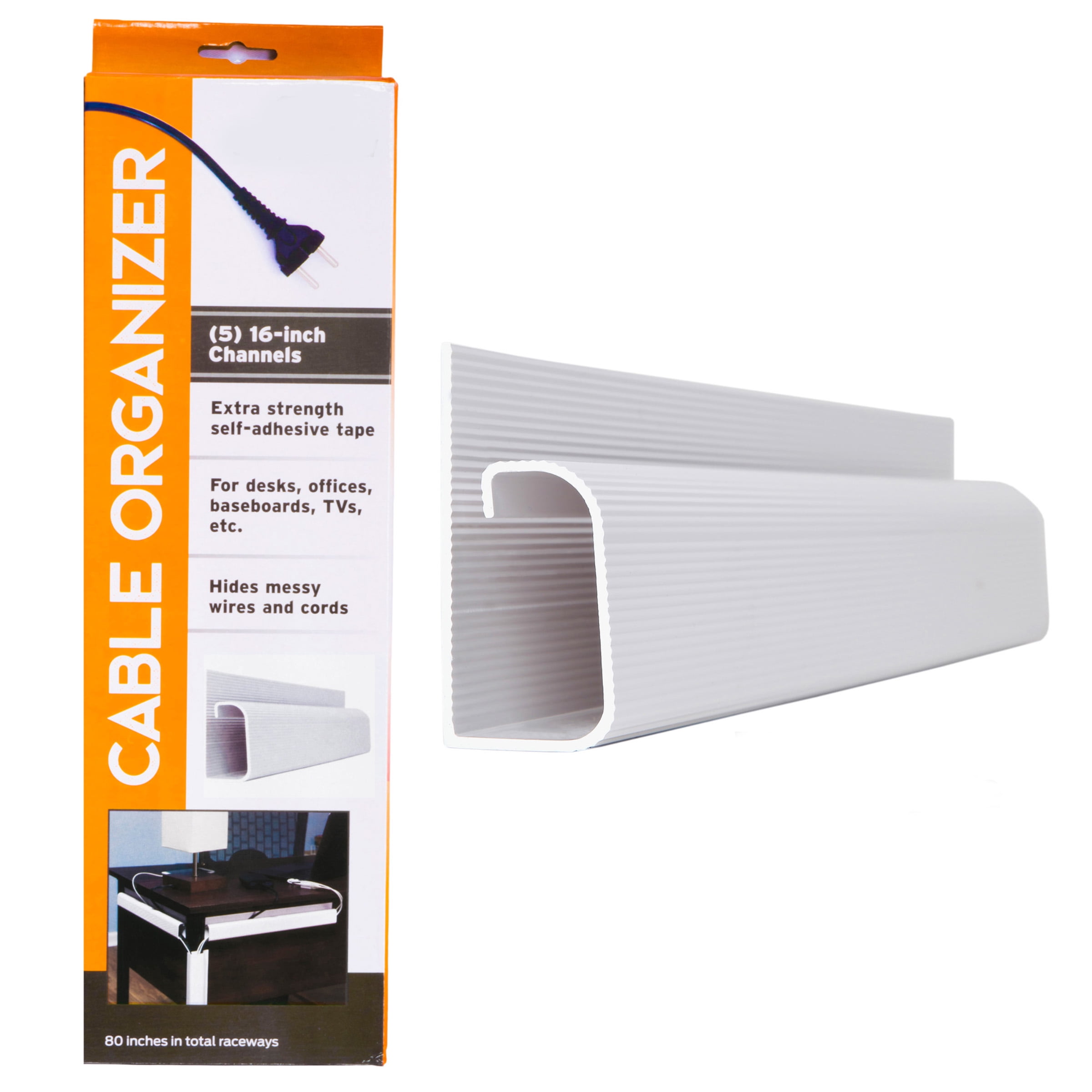 J Channel Desk Cable Organizer Kit – 10-pack 16-inch White Raceway Channels by Edison Supply