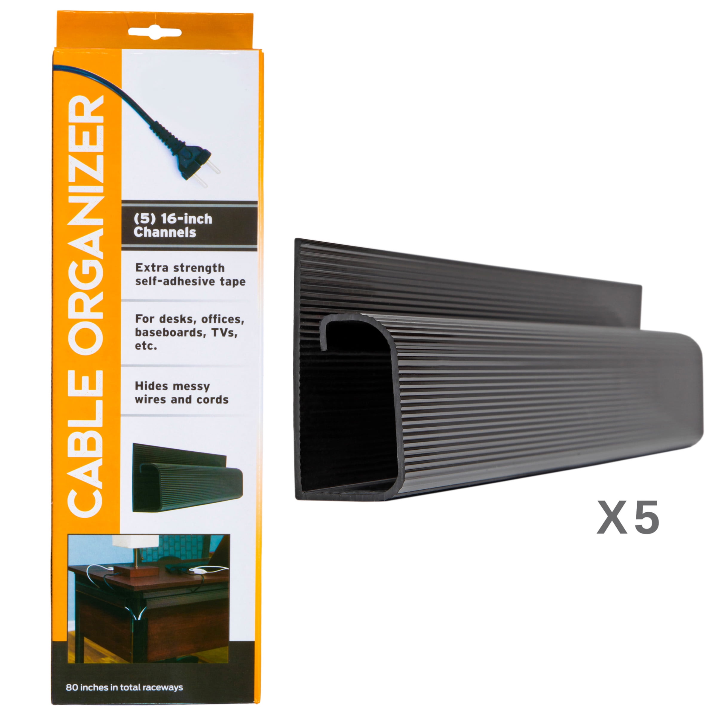 J Channel Desk Cable Organizer Kit 5 Black Raceway Channels -by Edison Supply