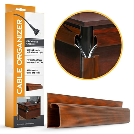 J Channel Desk Cable Organizer Kit– 5 Wood Grain Raceway Channels -by Edison Supply