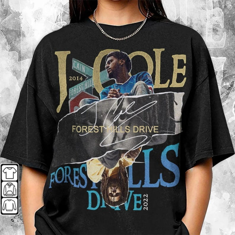 J.Cole 2014 Forest Hills Drive Album 90s Rap Music Shirt Paper Collage Rapper Album Vintage Sweatshirt Retro Unisex Hoodie Walmart