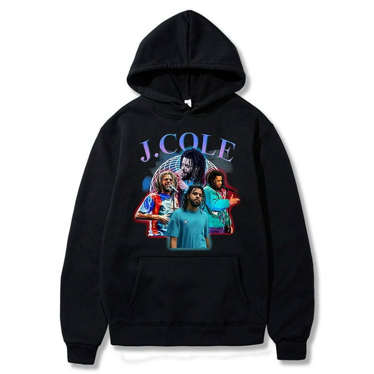 WVOEHRIQ J.cole America Rapper Hoodie Autumn Casual Hip Pop Printed Women/Men Pullovers, adult Unisex, Size: 2XL, Black