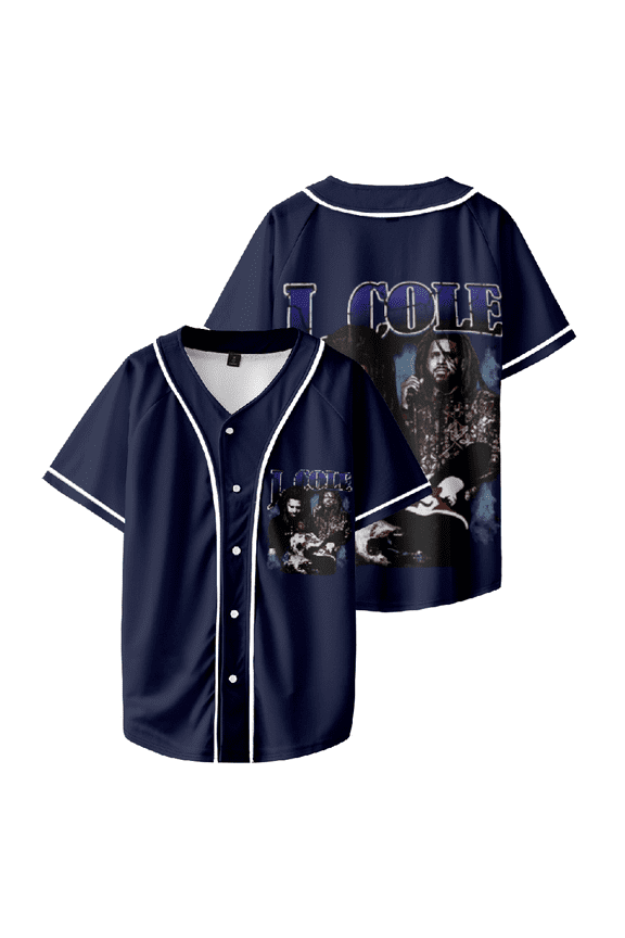 J Cole Rapper Baseball Jersey Man/Woman Hip Hop Tee Shirt Navy Short Sleeved