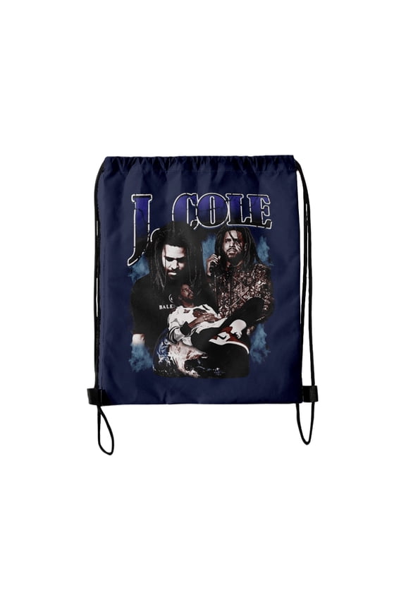 J Cole Rapper Drawstring Pocket Portable Backpacks Navy Travel Beach Bag