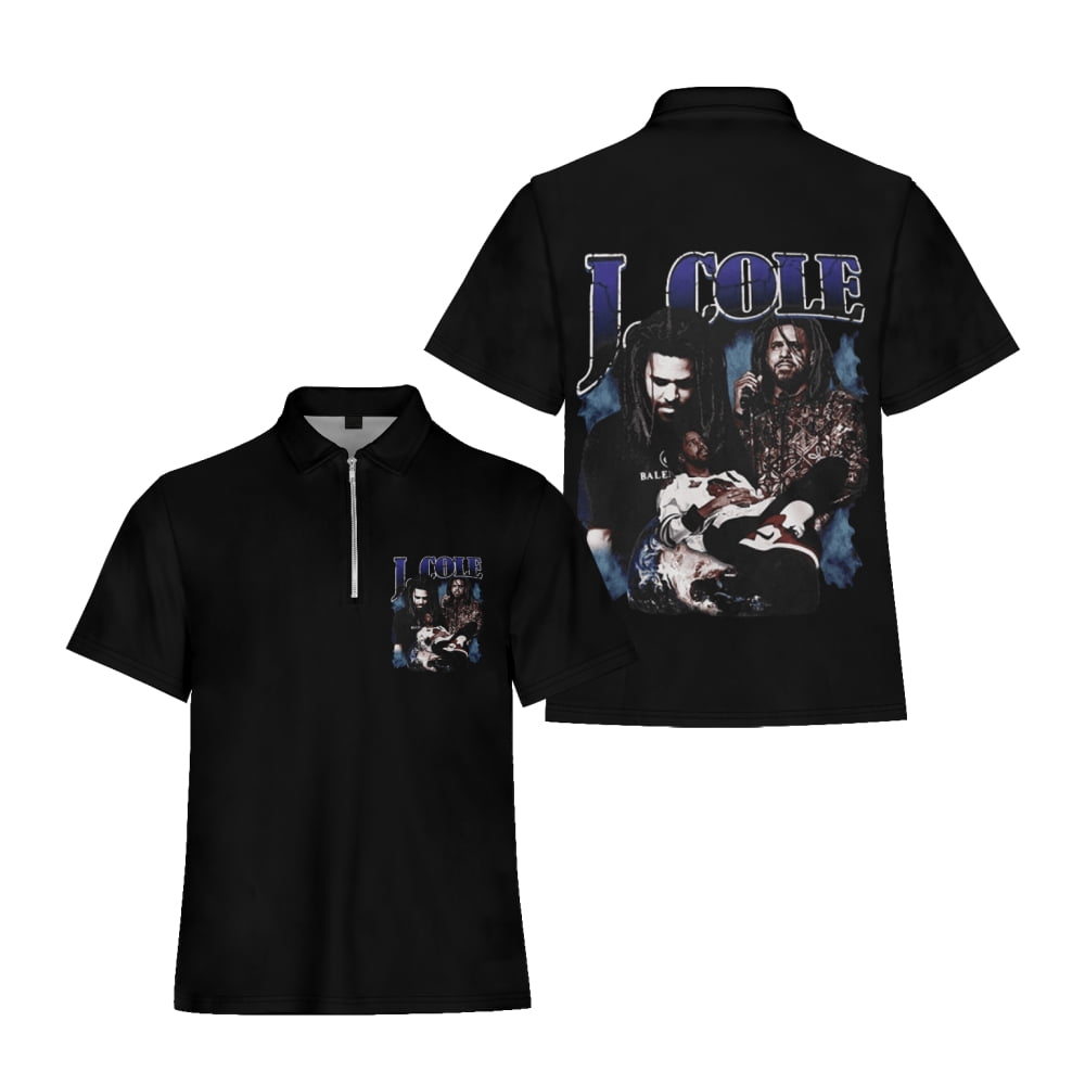 J Cole Rapper Flip collar T-shirt Fit Zipper Tee Shirt Harajuku Man ...