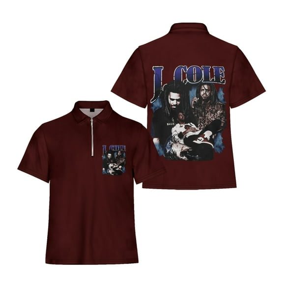 J Cole Rapper Flip collar T-shirt Fit Zipper Tee Shirt Harajuku Man/Woman Short Sleeved