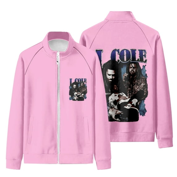 J Cole Rapper Stand Collar Pullover Long-Sleeved Top Pink Sweatshirts Fashion Zipper
