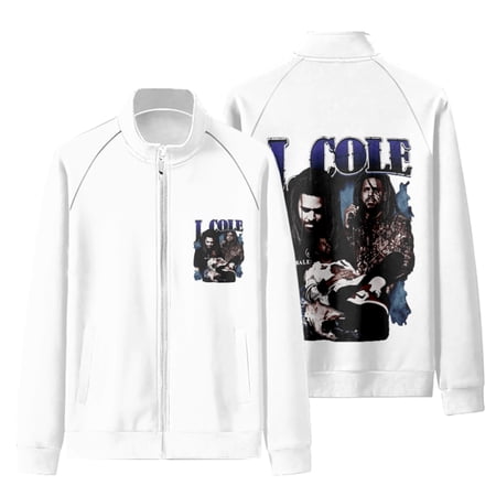 J Cole Rapper Stand Collar Pullover Long-Sleeved Top White Sweatshirts Fashion Zipper