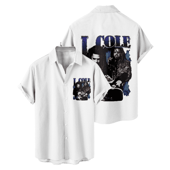 J Cole Rapper Turndown Collar Shirt White short sleeve shirt Flip collar T-shirt
