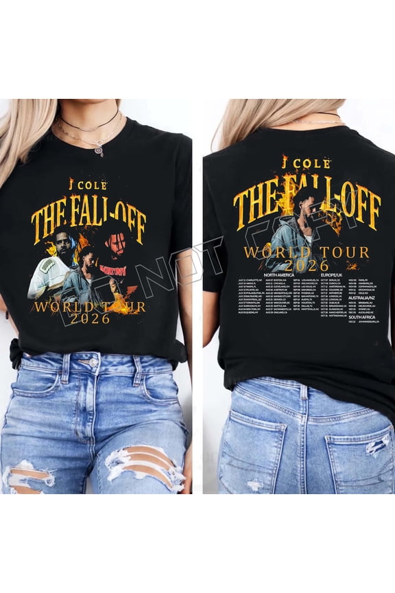 J Cole The Fall Off Tour 2026 T-Shirt unisex tee,Black Color,Size XL