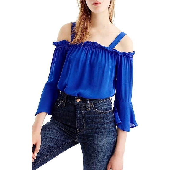 J.Crew Cold Shoulder Bell Sleeve Top, Blue (4P)