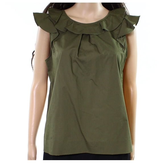 J. Crew NEW Olive Green Womens Size 8P Petite Ruffled Poplin Blouse 8 petite