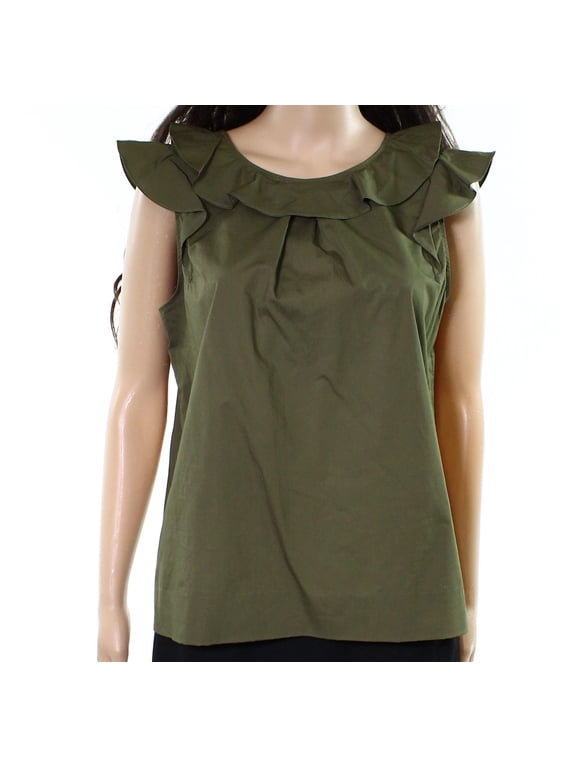 J. Crew NEW Olive Green Womens Size 8P Petite Ruffled Poplin Blouse 8 petite