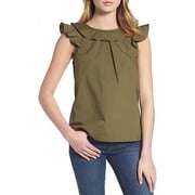 بلوزة بوبلين قطنية مكشكشة من J.Crew - زيتوني توسكاني 6 صغير