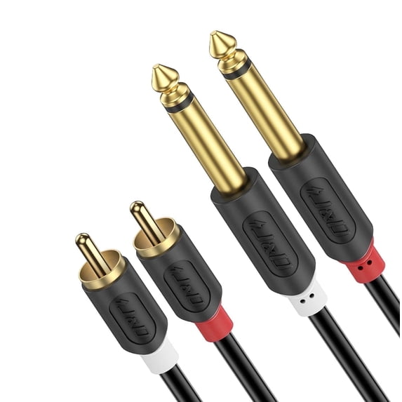 J&D 15ft 1/4 Inch TS to 2 RCA Stereo Audio Cable - 1-Year Limited