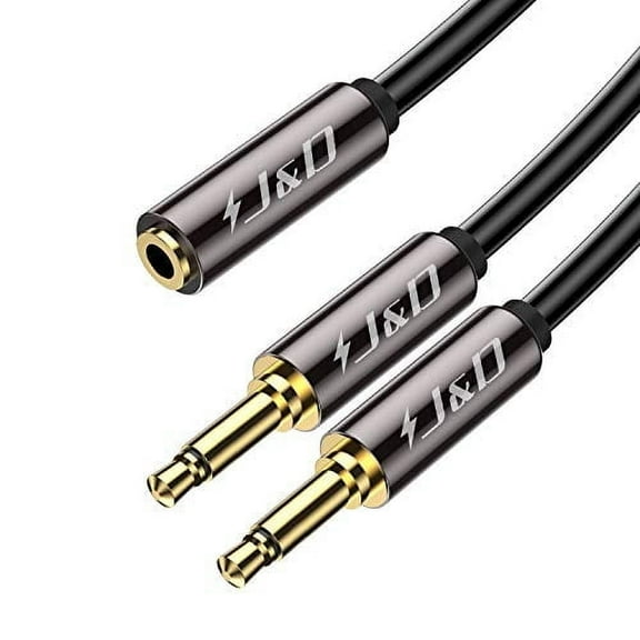 J&D Audio Adapter Cable, 3.5mm TRS Female to Dual 3.5mm TS Male, Stereo to Mono Y-Splitter, 2 ft