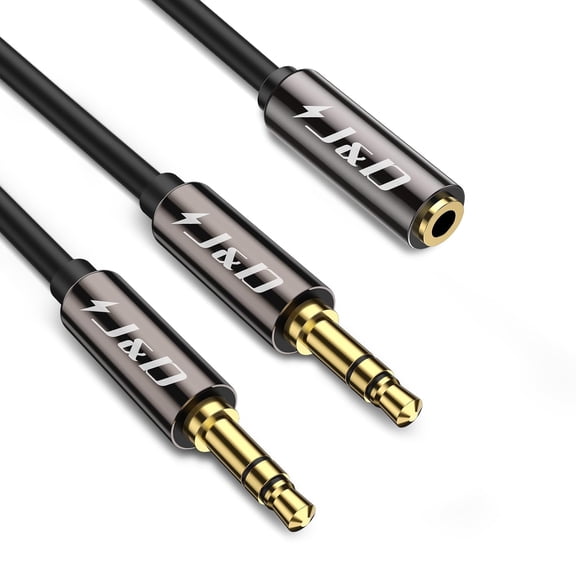 J&D 3.5mm TRS Y Splitter Cable for Switching, Female to Dual Male, 2 ft