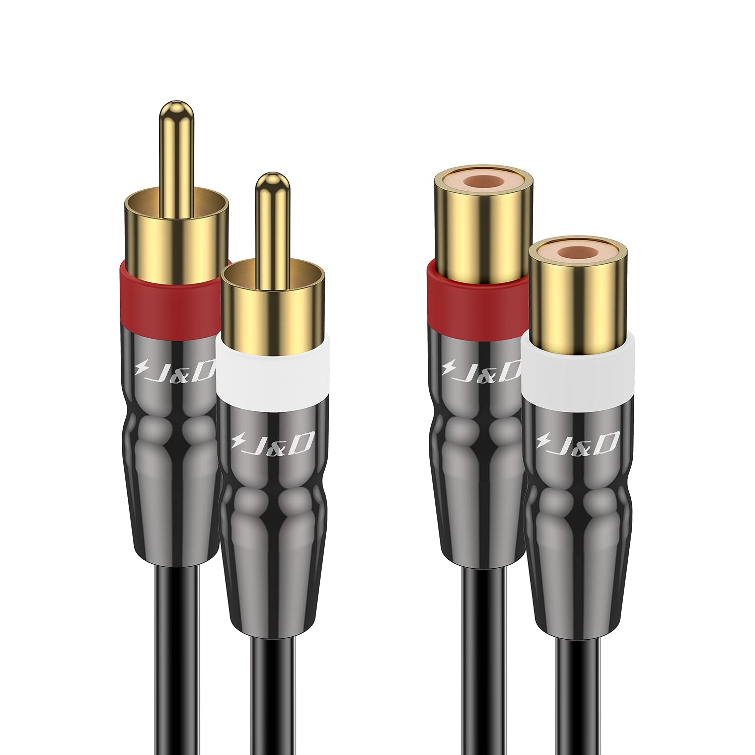 J&D 2 RCA Audio Video Extension Cable Male to Female, Gold-Plated Copper Shell, 15 ft - image 1 of 8