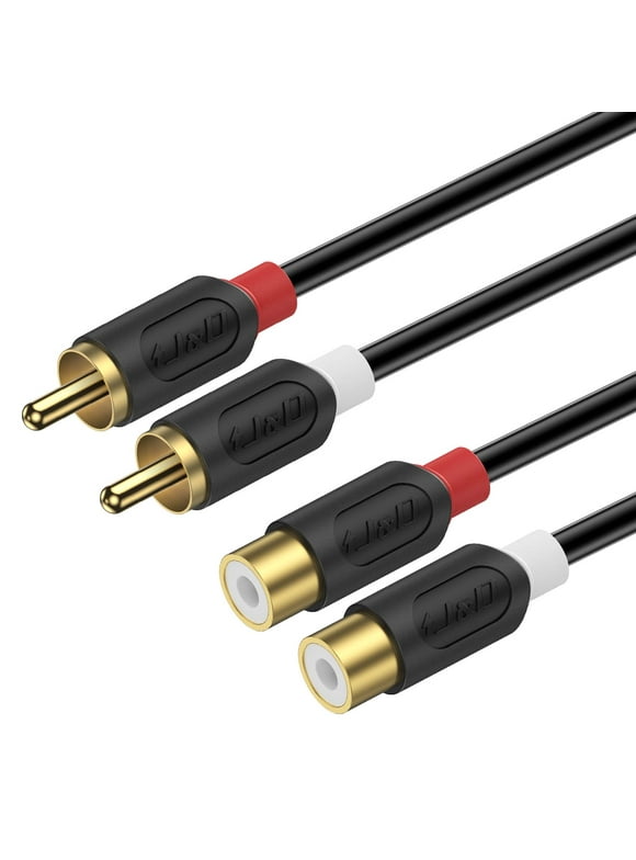 J&D 2 RCA Extension Cable, RCA Cable Gold Plated Audiowave Series 2 RCA Male to 2 RCA Female Stereo Audio Extension Cable, 9 Feet
