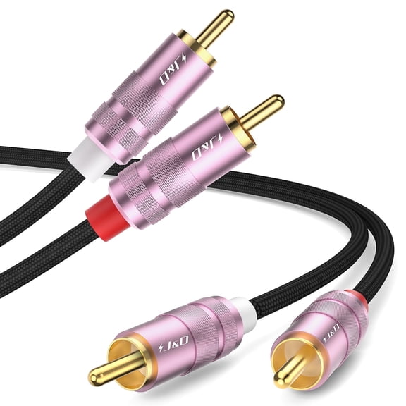 J&D Stereo Audio Cable, 2 RCA Male to Male, Nylon Braided, Gold-Plated Connectors, 6 ft