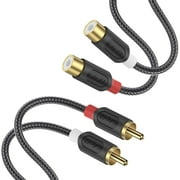 J&D 2 RCA Male to 2 RCA Female Stereo Audio Extension Cable, PVC Shelled and Nylon Braid, 3ft