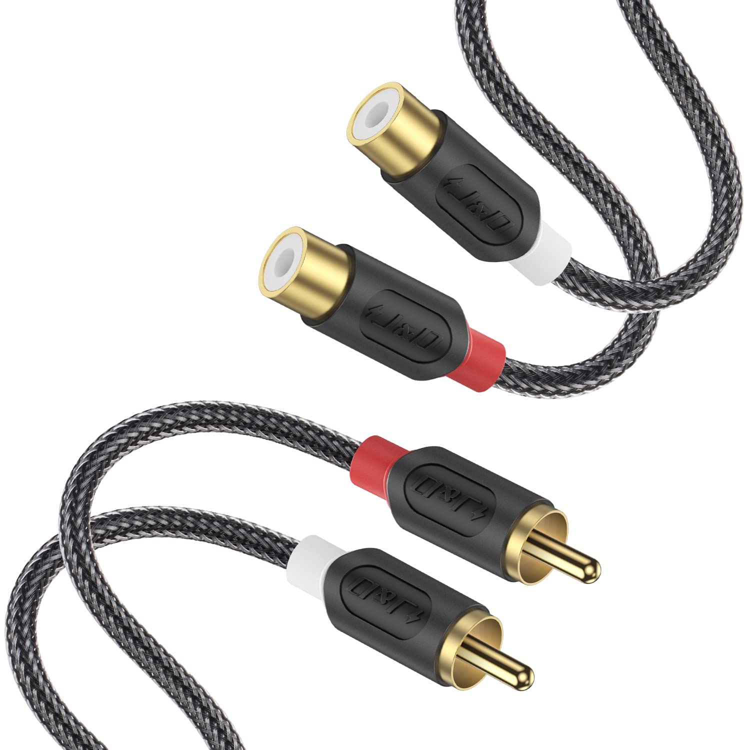J&D 2 RCA Male to 2 RCA Female Stereo Audio Extension Cable, PVC Shelled and Nylon Braid, 6ft - image 1 of 5