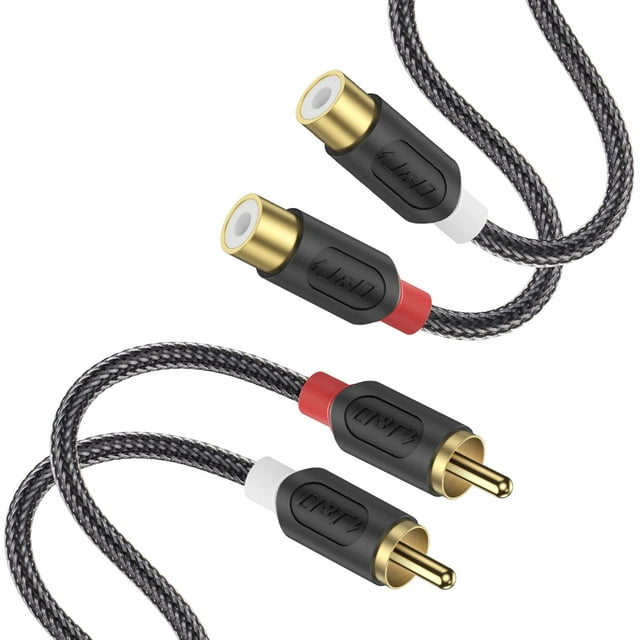 J&D 2 RCA Male to 2 RCA Female Stereo Audio Extension Cable, PVC Shelled and Nylon Braid, 6ft