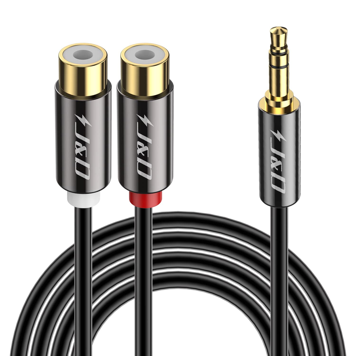 J&D 3.5mm Male To 2 RCA Female Cable, Gold Plated Stereo Audio Adapter 