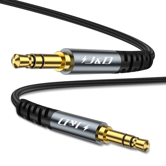 J&D 3.5 mm Aux Cable, 6.6 ft, Nylon Braided with Gold-Plated Connectors, Compatible with Laptop & PC