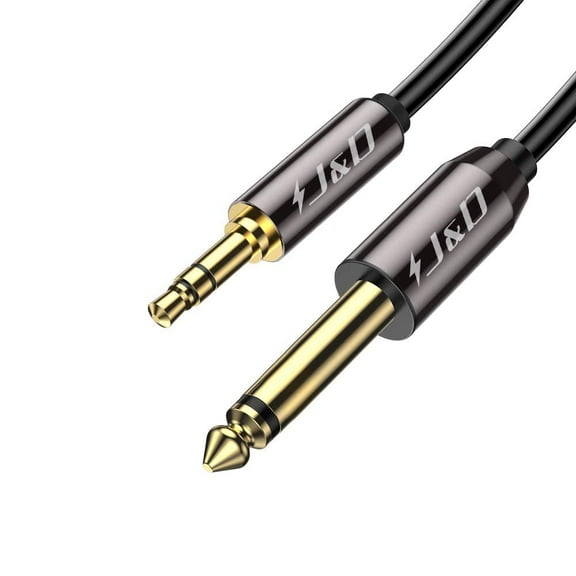 J&D 6.35mm (1/4 in) TS to 3.5mm (1/8 in) TRS Audio Cable, Gold-Plated, 10 ft