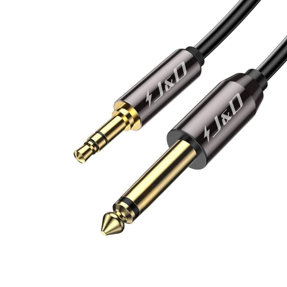 J&D 6.35mm (1/4 in) TS to 3.5mm (1/8 in) TRS Audio Cable, Gold-Plated Male to Male Mono Aux Jack Adapter Cable, 10 ft