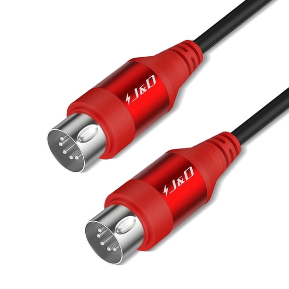 J&D 5-Pin DIN MIDI Cable, Male to Male Audio Cable for Keyboard, Synthesizer, Mixer, Amplifier, 6 ft Red