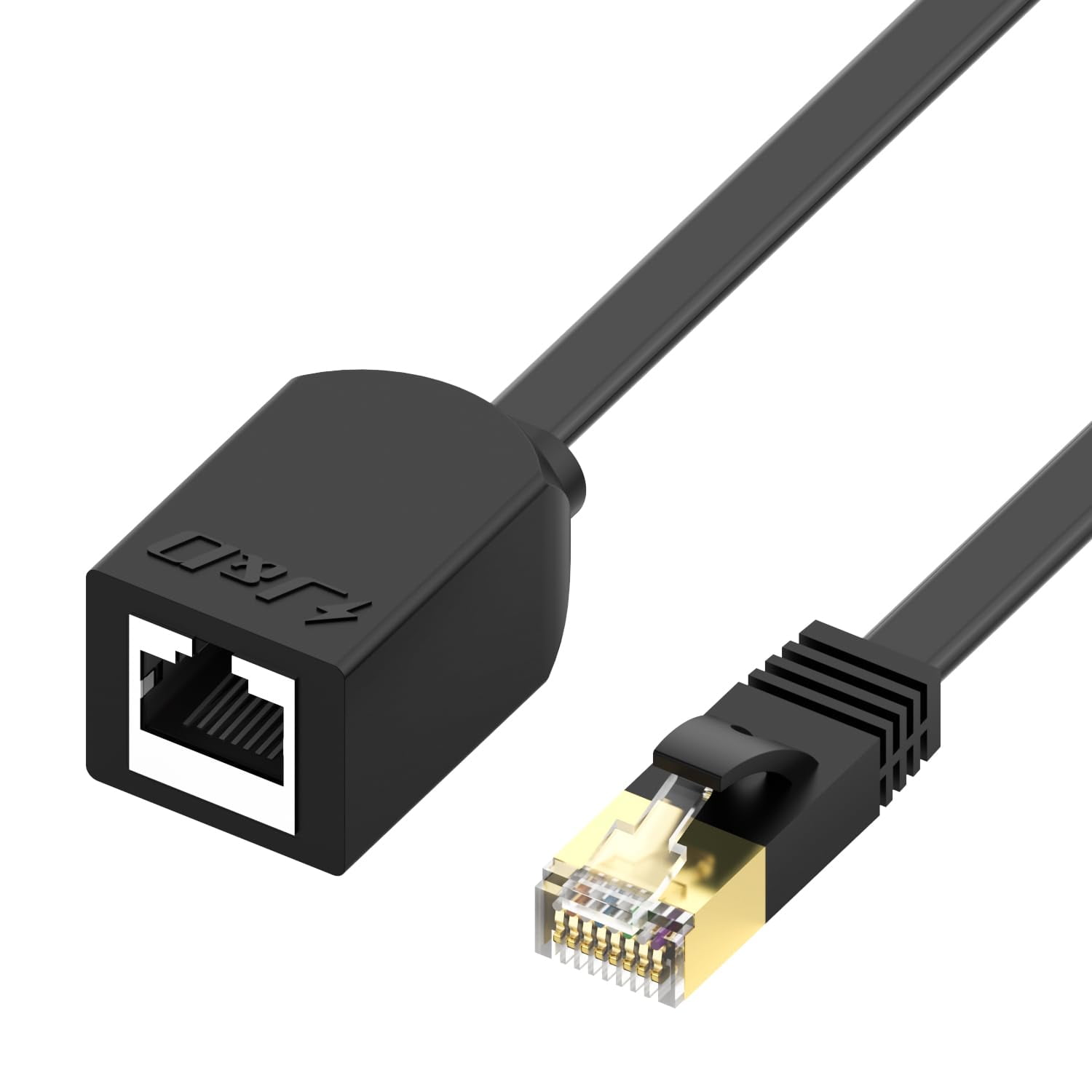 J&D Cat7 Extender Cable (1Pack), 10Gbps Shielded Flat RJ45 Network Cord Cat7