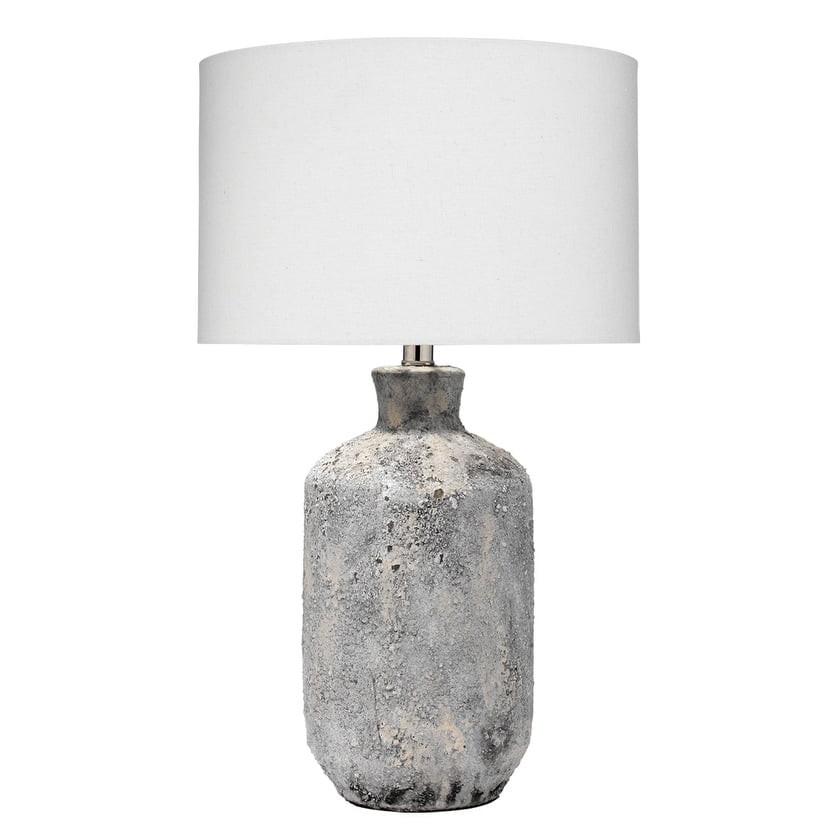 Gray Ceramic Table Lamp with Cream Drum Shade