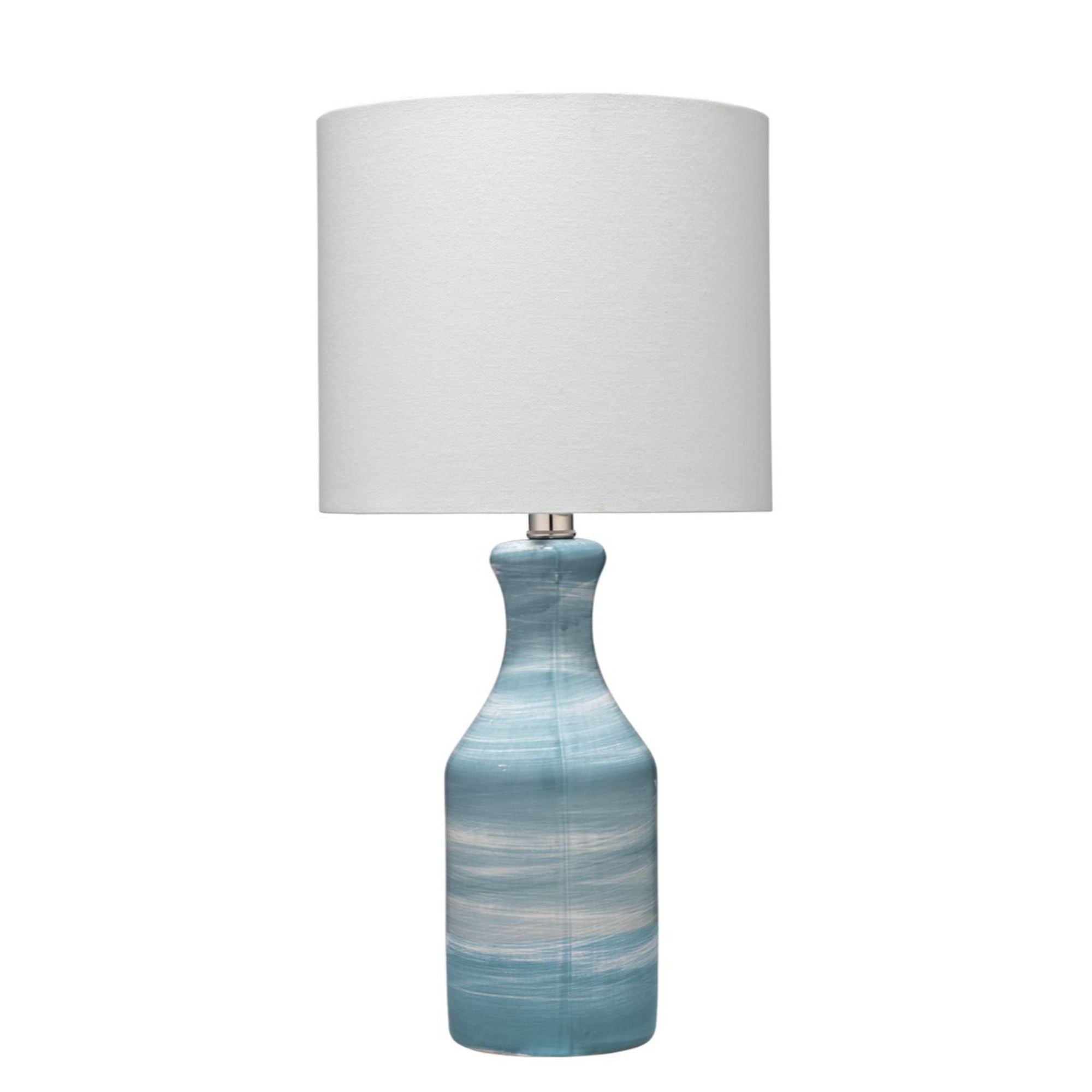Bungalow Blue Ceramic Table Lamp with White Linen Shade