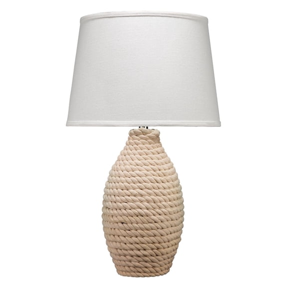 J&D Designs Coastal Fabric Table Lamp with Tapered Shade in White Rope Finish