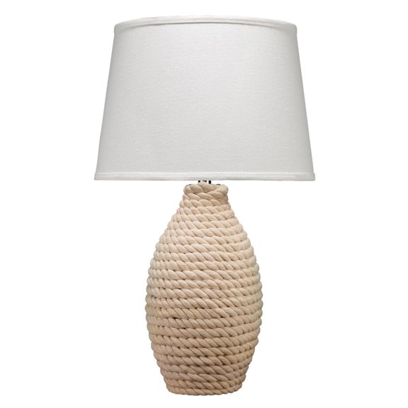 J&D Designs Coastal Fabric Table Lamp with Tapered Shade in White Rope Finish
