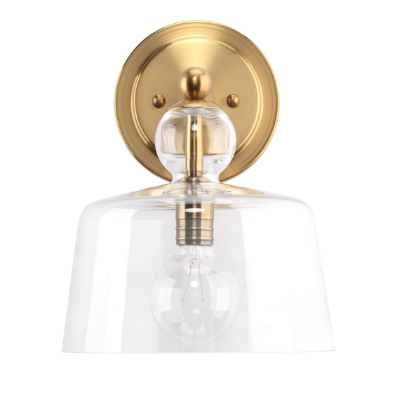 J&D Designs Hudson 12" Transitional Metal Wall Sconce in Brass and Clear