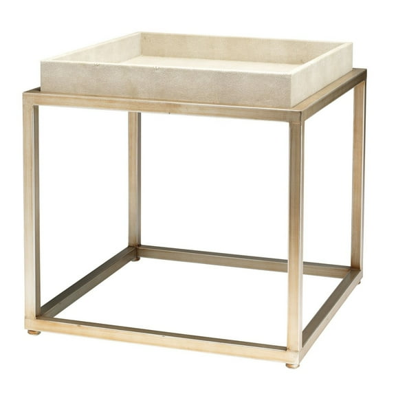 J&D Designs Jax Transitional Faux Leather & Iron Side Table in Cream/Champagne