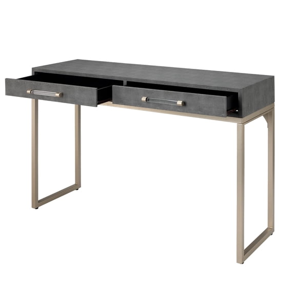 J&D Designs Kain 2-Drawer Faux Leather & Iron Console Table in Gray/Champagne