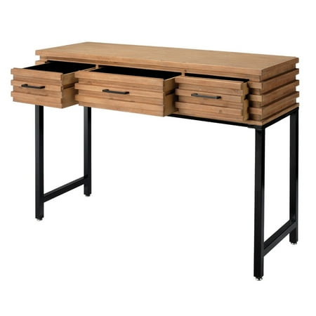 J&D Designs Logan 3-Drawer Transitional Wood & Iron Console Table in Brown/Black
