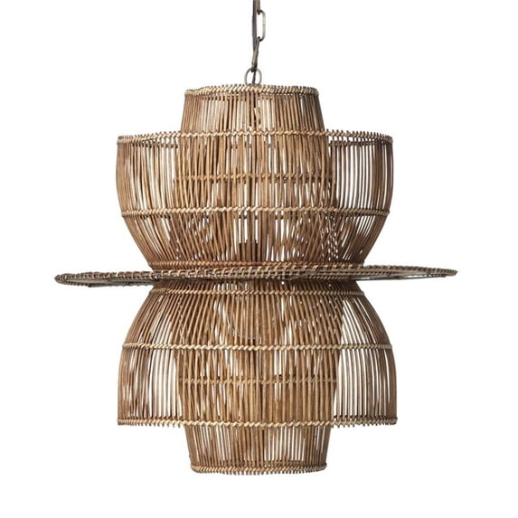J&D Designs Nazas 1-Light Farmhouse Rattan & Iron Metal Pendant in Antique Brass