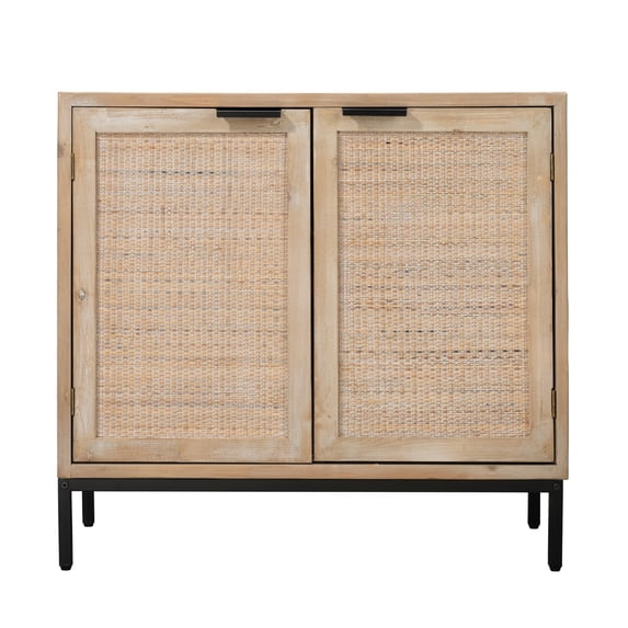 J&D Designs Reed 2-Door Coastal Wood & Iron Accent Cabinet in Brown