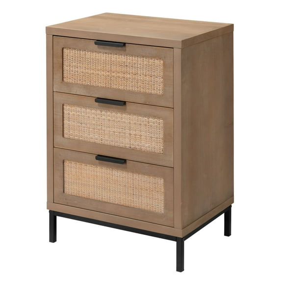J&D Designs Reed 3-Drawer Coastal Wood & Iron Side Table in Brown