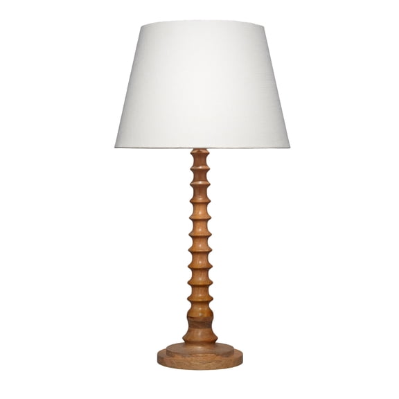 J&D Designs Revolution Wood Table Lamp in Natural with Linen Shade
